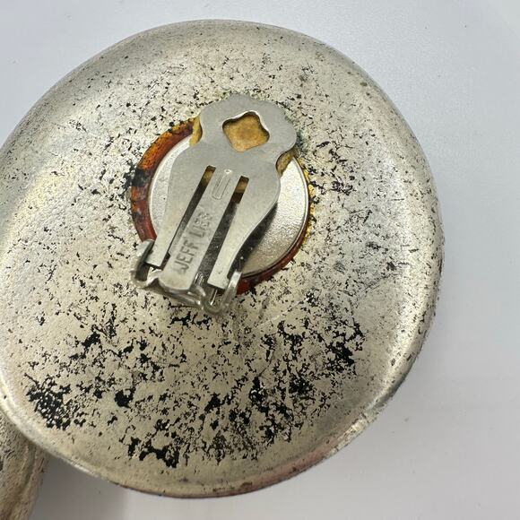 Jeff Lieb vintage massive silver tone scalloped discs statement clip on earrings - Picture 4 of 7